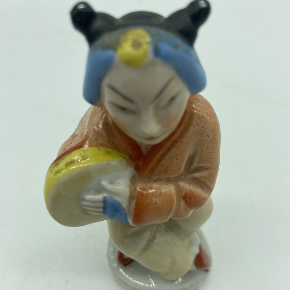 Occupied Japan Lot Of 3 Musicians Flute Hand Drum MCM Asian Geisha Cottagecore - Picture 7 of 16